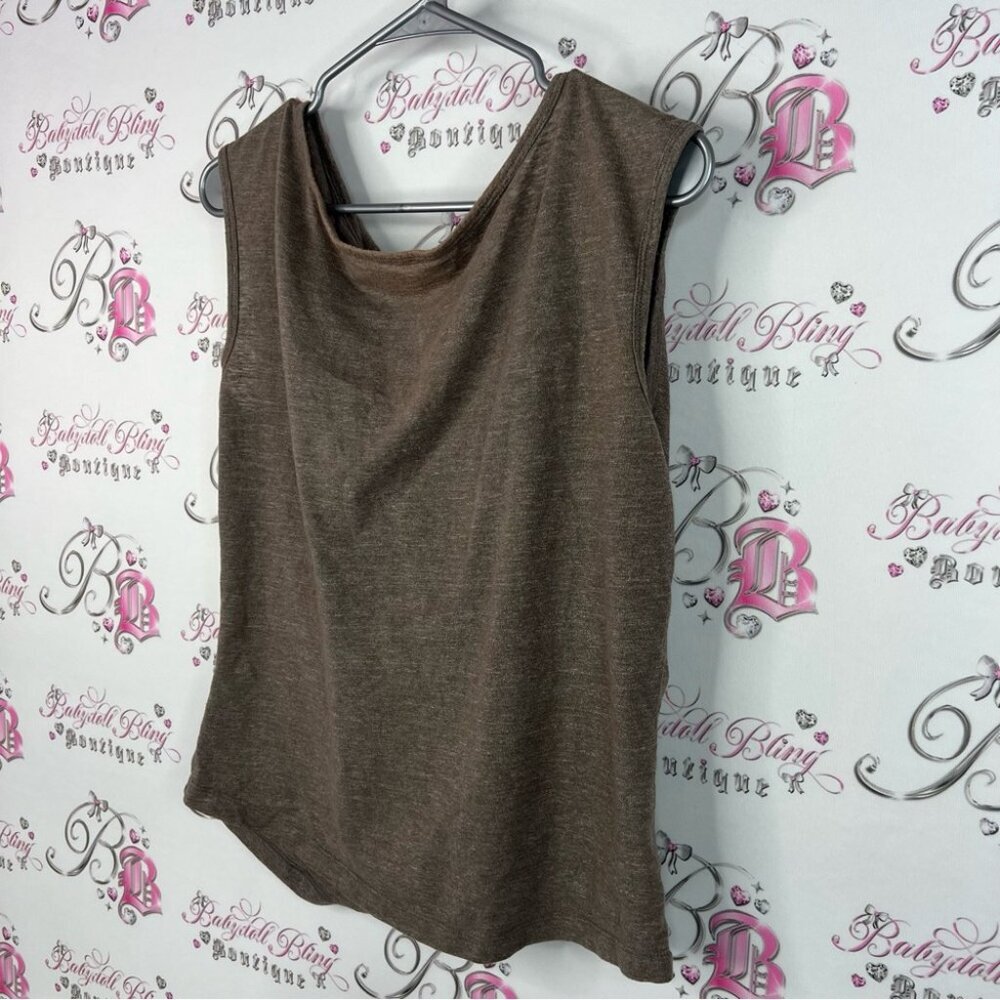 Prana tank top tie up open back stretchy loose fitting bow Brown Tank Top - Picture 4 of 6